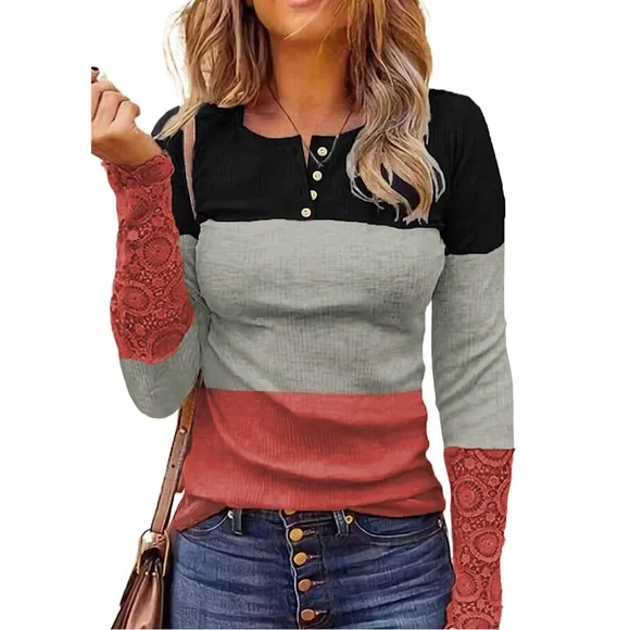 Color Block Lace Detail Top - Picture 1 of 1